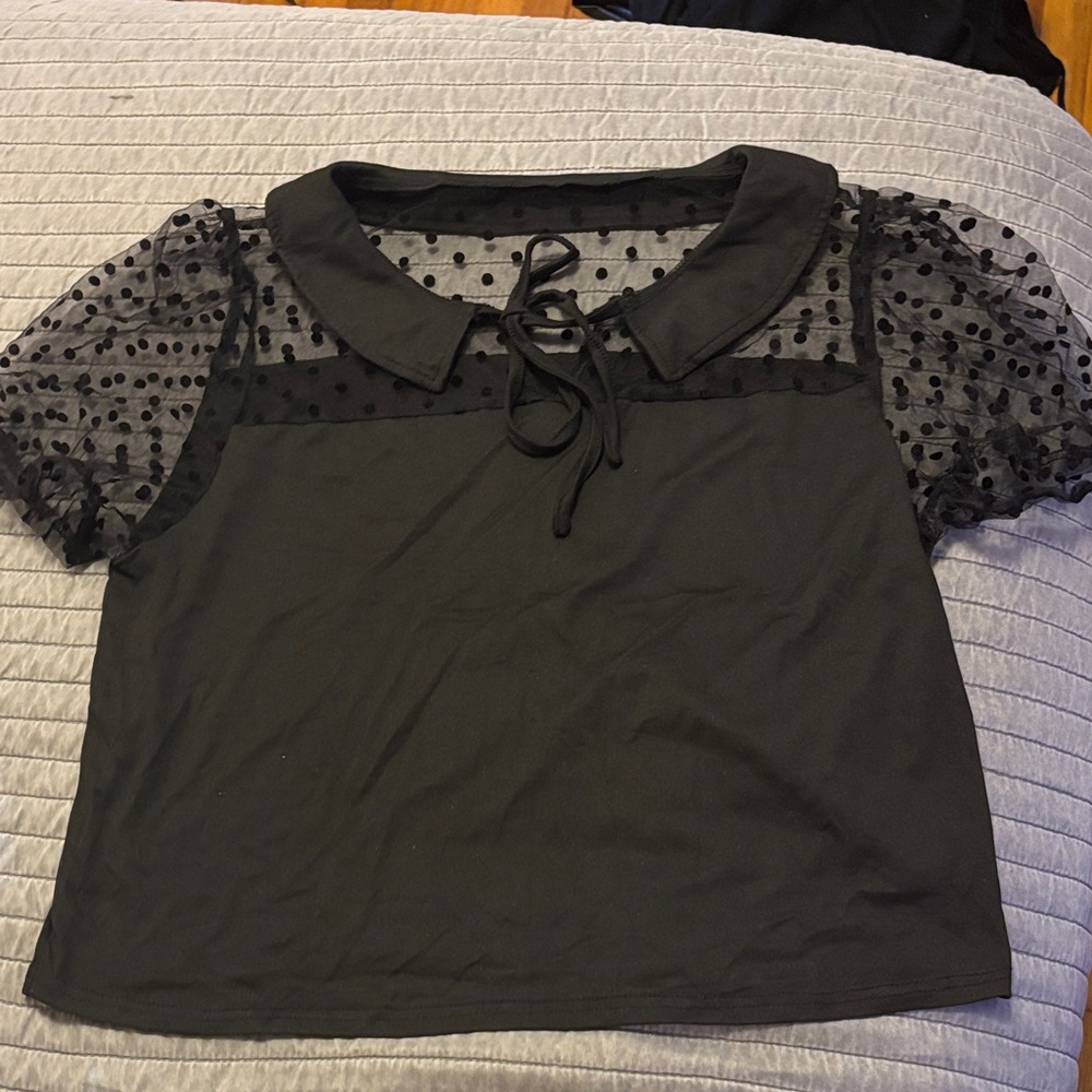 SHEIN Black Sheer Polka Dot Blouse